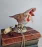 Handmade little robin with bonnet soft sculpture collectable