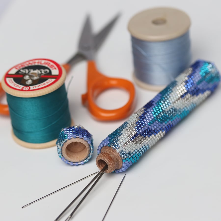 Long Beaded Wooden Needlecase in Waves Bargello Pattern