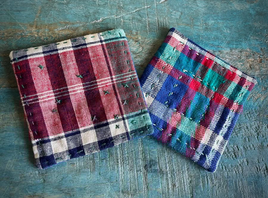 Pair of Fabric Coasters Handmade Vintage Fabric Coasters