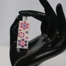 Rectangular Beaded Earrings Pink and Purple Flowers