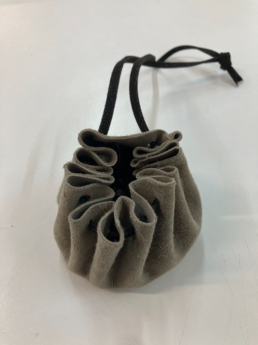Grey suede leather drawstring pouch - dice bag - FREE SHIPPING