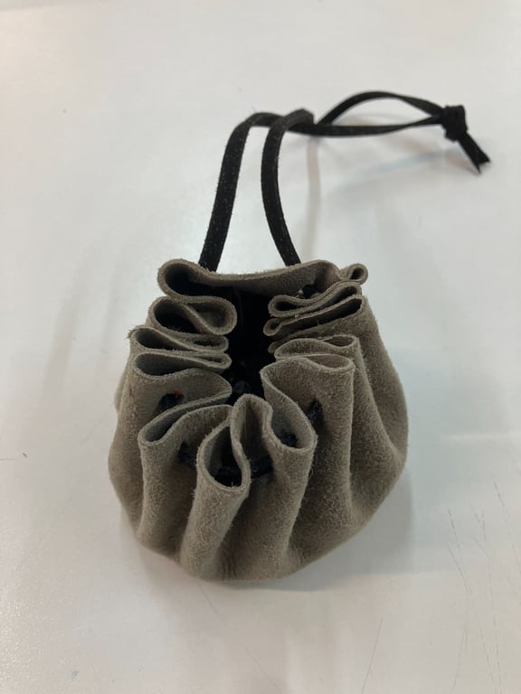 Grey suede leather drawstring pouch - dice bag - FREE SHIPPING