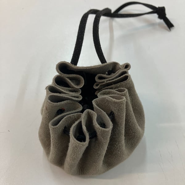 Grey suede leather drawstring pouch - dice bag - FREE SHIPPING