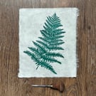 Forest green fern original linocut print