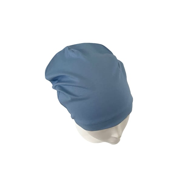 Pastel blue soft beanie hat Slouchy viscose beanie cap Women hair loss headwear