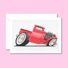 Red Hot Rod Greeting Card: Car Lover Birthday Card - Pencil Illustration