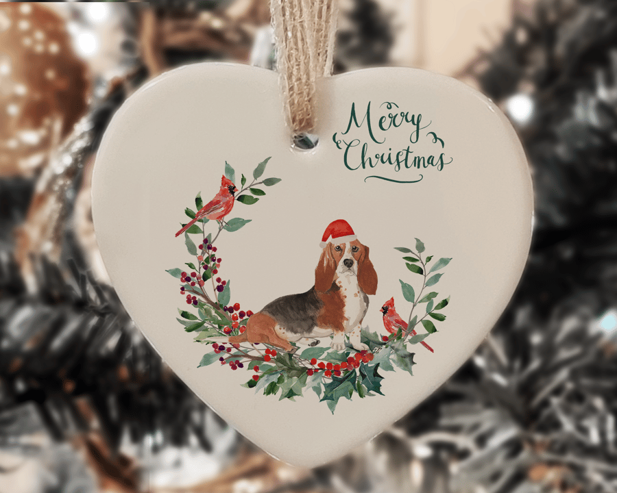 Ceramic Ornament - Basset Hound Dog - Personalised Christmas Decoration