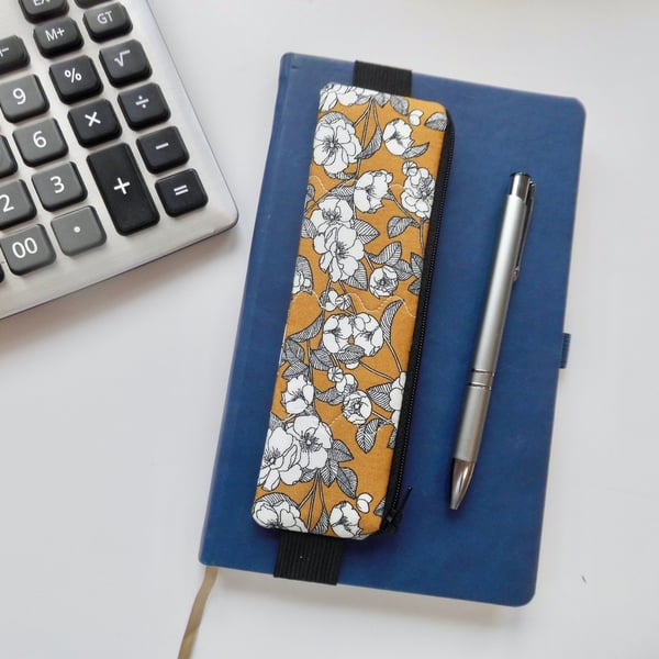 Elasticated pencil case for cover of book diary journal William Morris 