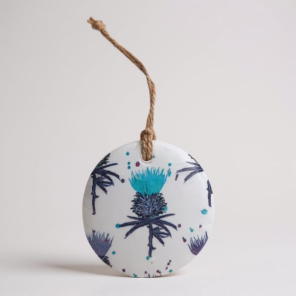 Turquoise Scottish Thistle Round Clay Hanging Aromatherapy Diffuser