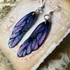 Purple and Black Frosted Fairy Wing Sterling Silver Earrings