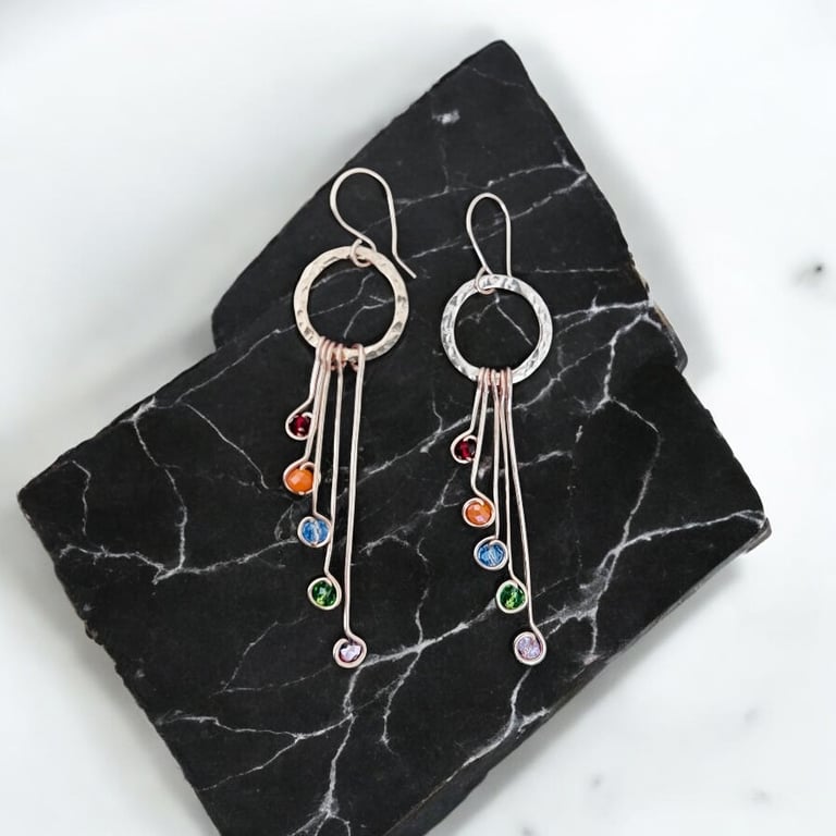 Handmade Copper Crystal Earrings, Dangle, Vibrant - Gift Boxed