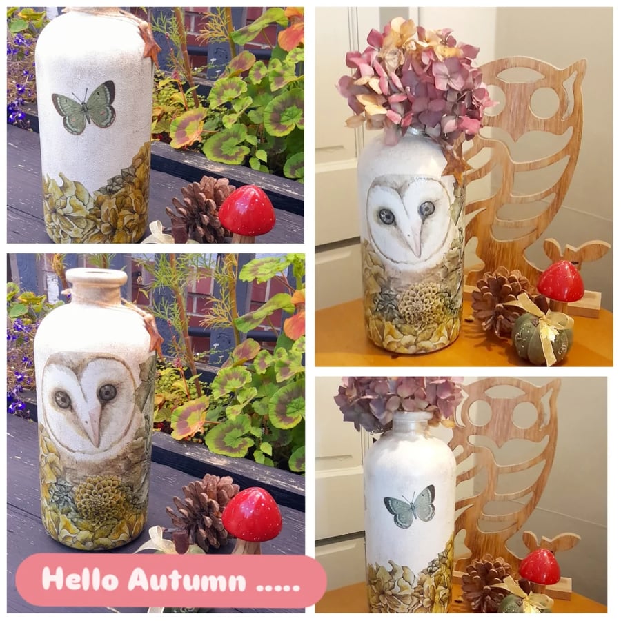 Autumn Butterfly Owl Vase