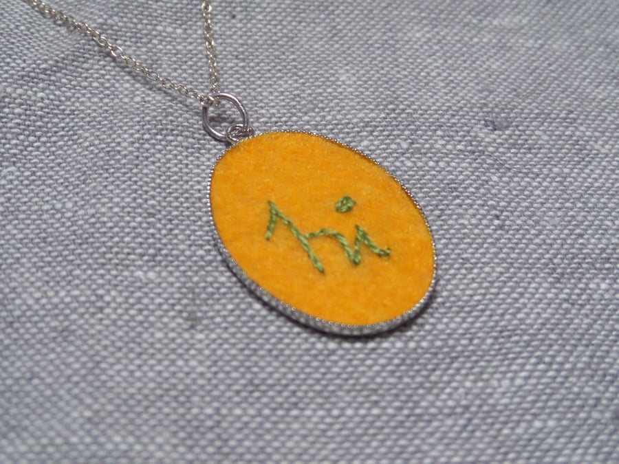 SALE- Hand Embroidered 'Hi' Pendant  Necklace 