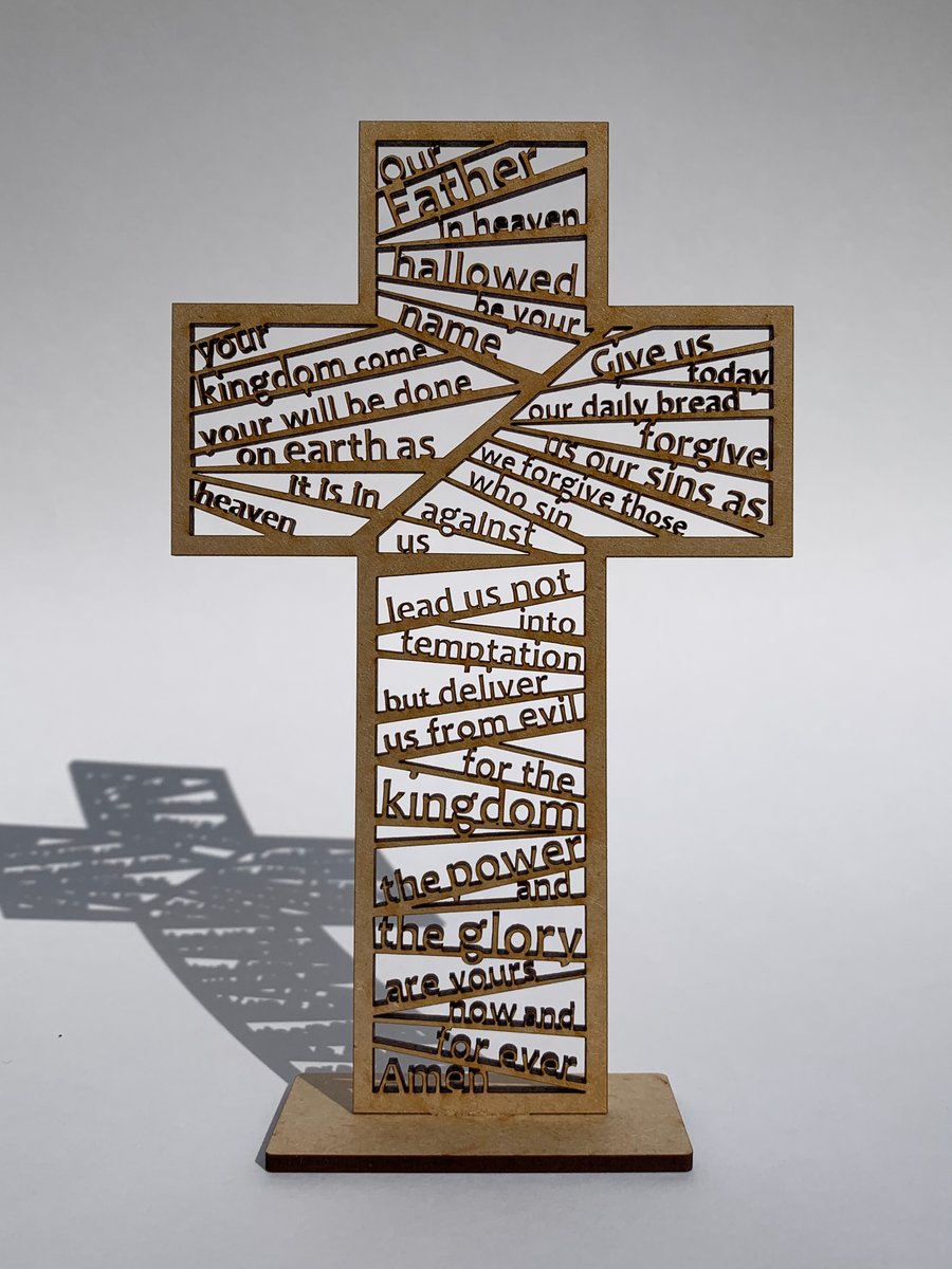 Intricate laser cut Lord’s Prayer freestanding cross decoration 
