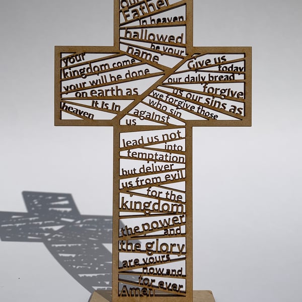 Intricate laser cut Lord’s Prayer freestanding cross decoration 