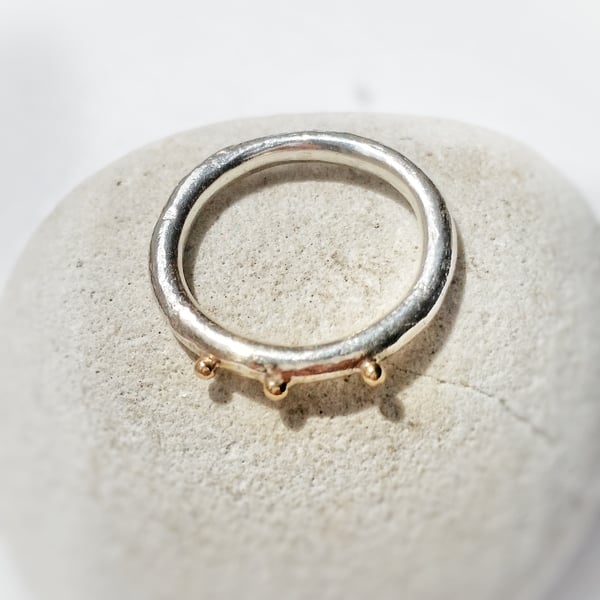 SALE Organic texture Silver and 9ct Gold Ring, Handmade in UK 