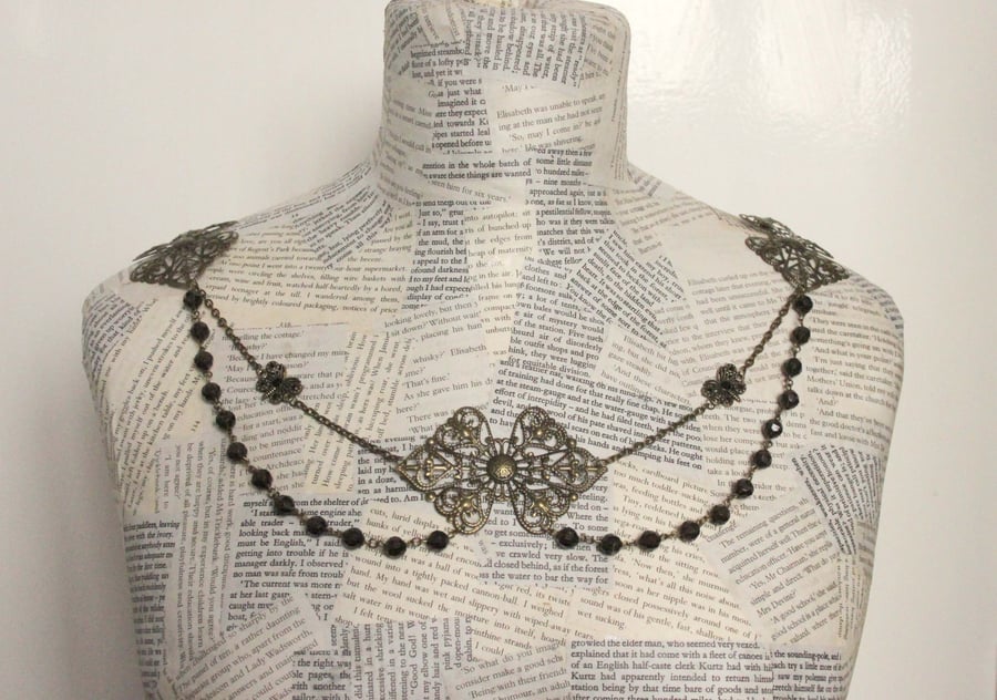 Steampunk Shoulder Black Gold Necklace Wedding Bare Shoulder Cover 