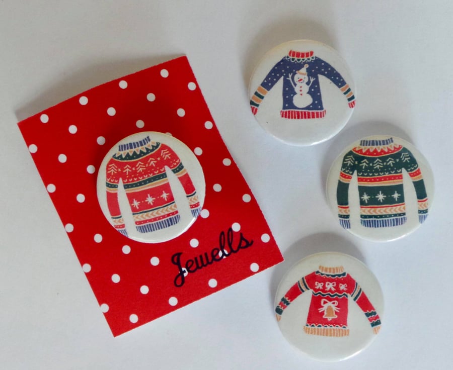 Christmas badge, Christmas Jumper, Unicorn, Santa, Snowman, Reindeer, 