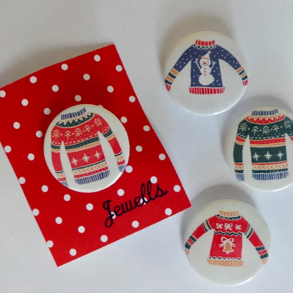 Christmas badge, Christmas Jumper, Unicorn, Santa, Snowman, Reindeer, 