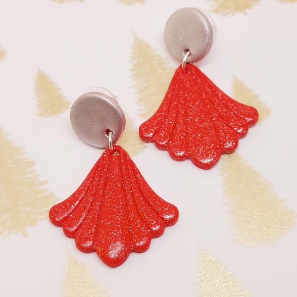 Red and silver Art Deco glitter earrings