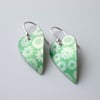 Heart earrings in bright green with flower print