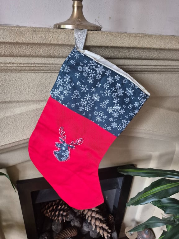 Stocking snowflake deer - fully lined handmade unique stocking