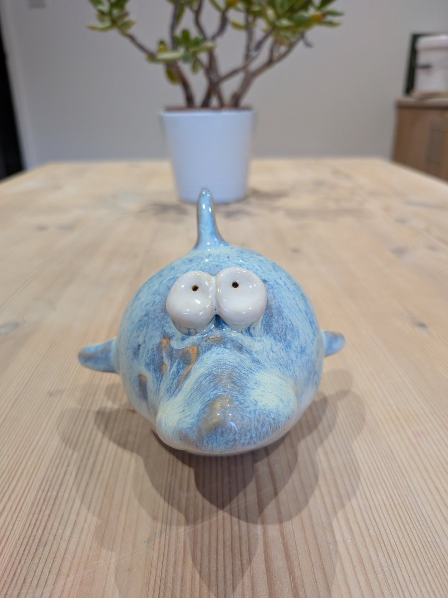 Ceramic shark ornament, google-eyed sea creature 
