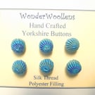 Yorkshire Buttons, Embellishments, Hand Crafted, Variegated Blue Silk Thread
