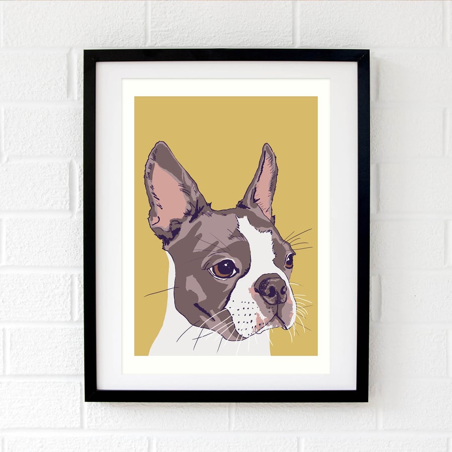 Boston Terrier pop art print in abstract colours - Boston Terrier wall art gift