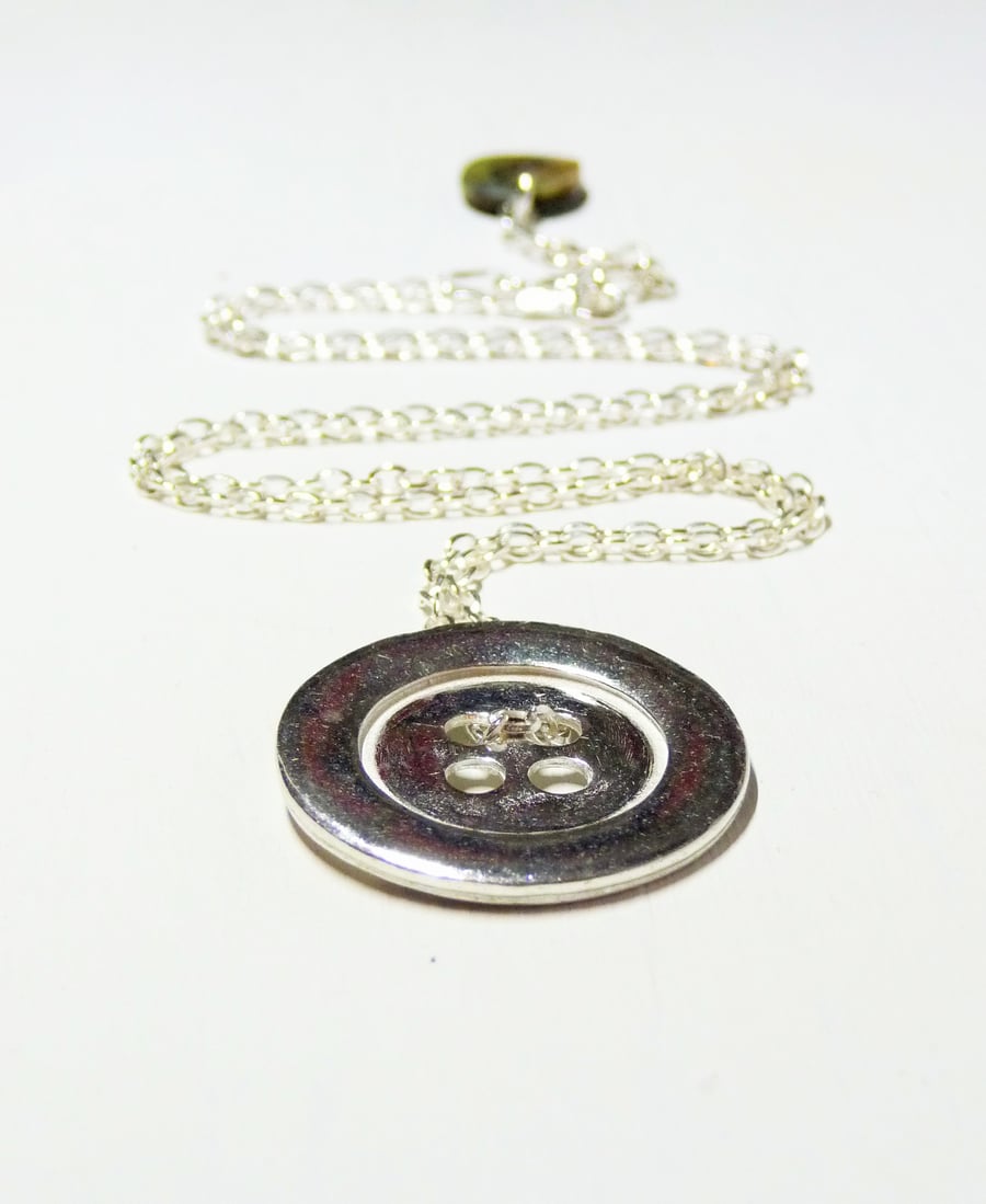 Gifts for her - sterling Silver Button Design Necklace - UK free shipping