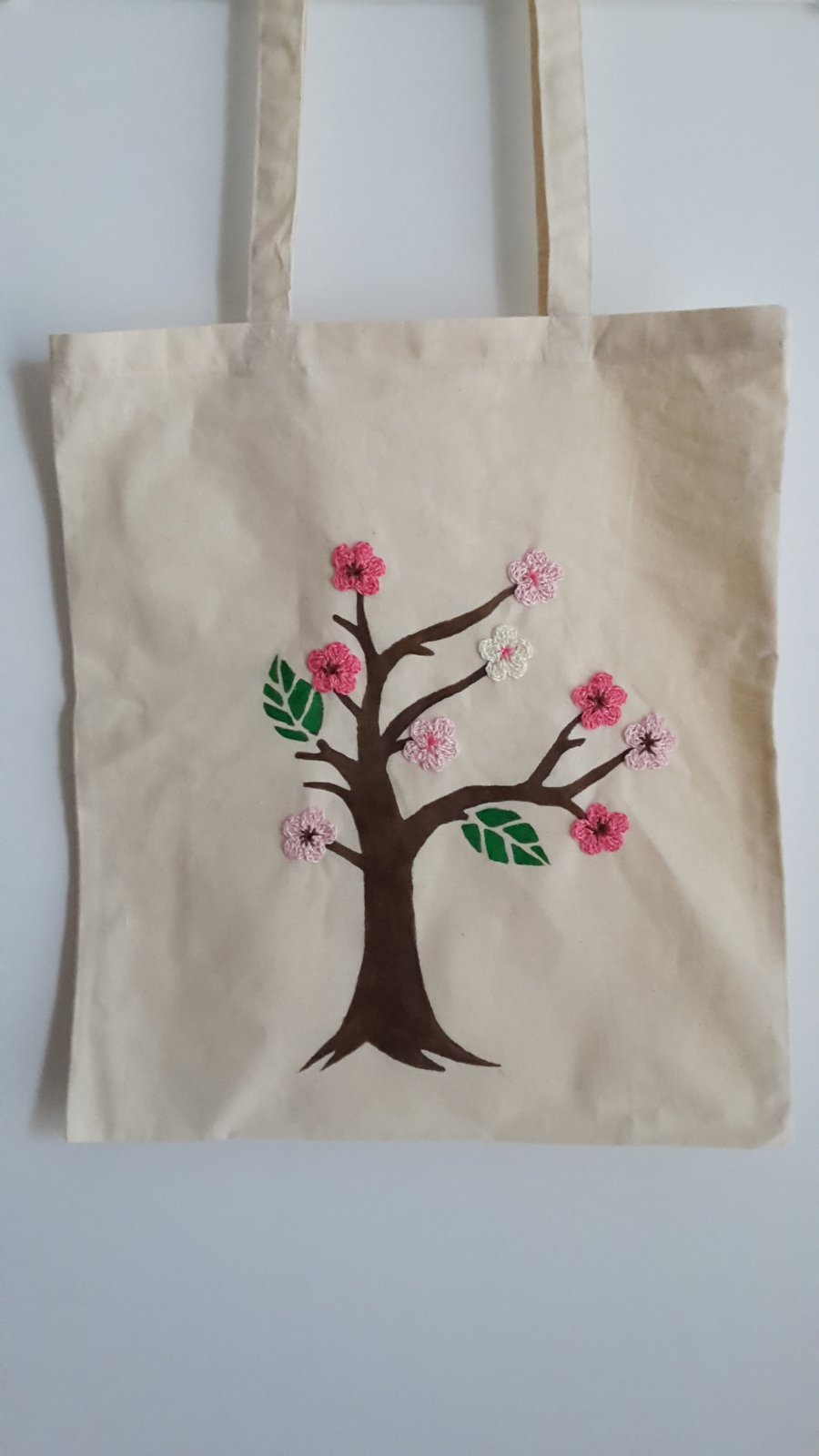 Crochet Cherry blossoms- tote bag- Summer Bag- Cotton Bag