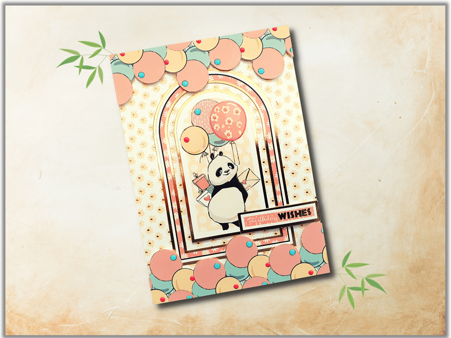 "Birthday Wishes" Card, featuring A Panda Holding Presents & Balloons - HCHP34