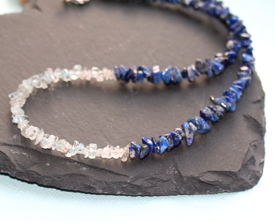 White topaz and lapis lazuli necklace