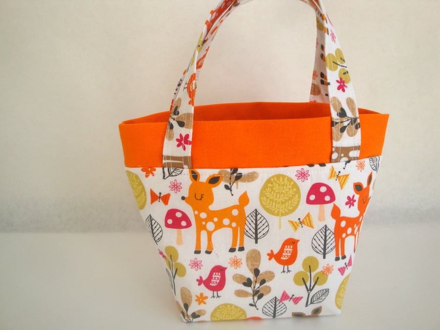 Girls Cotton Handbag - basket - woodland