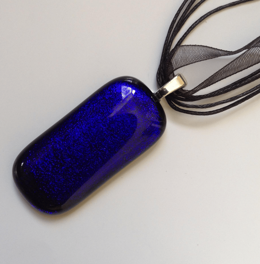 Handmade Fused Dichroic Glass Pendant, Deep Blue