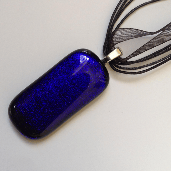 Handmade Fused Dichroic Glass Pendant, Deep Blue