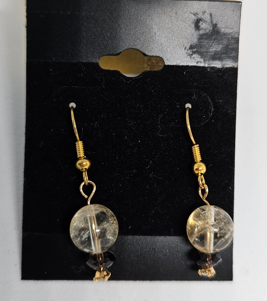 CITRINE AND SMOKEY QUARTZ EARRINGS 