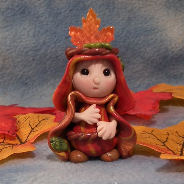 Tiny Hedgerow Princess Gnome 'Gilda' with autumn crown OOAK Sculpt Ann Galvin