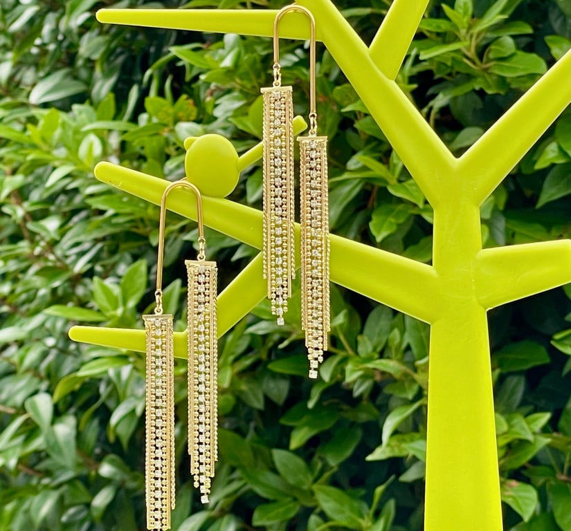 DOUBLE TENNIS EARRINGS DISCO gold plated drop dangle diamente cool