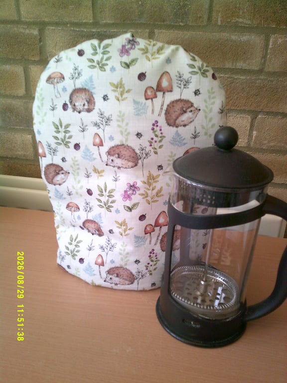 Hedgehogs, flowers and toadstools Large Coffee Pot Cosy