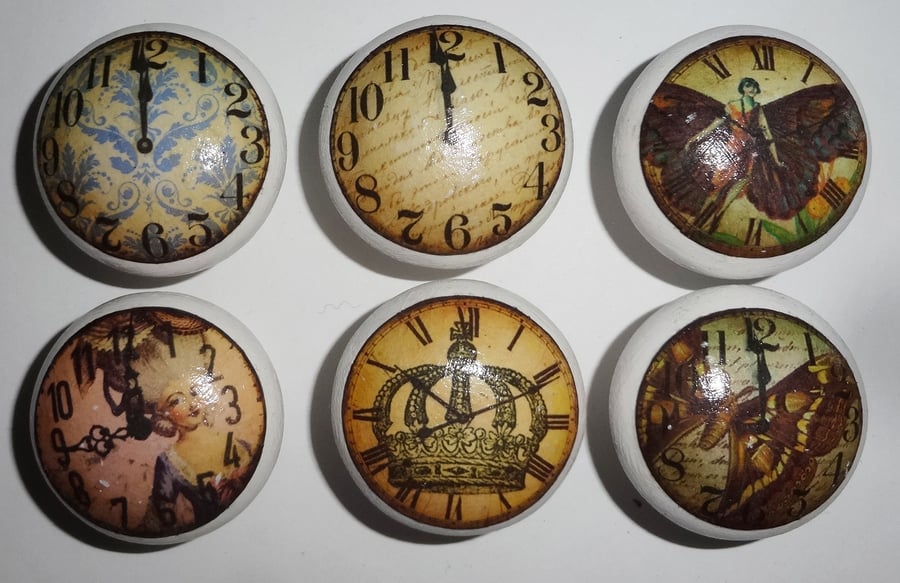 STEAMPUNK KNOBS! Special Offer! Price is for 6 decoupage Birch wood knobs