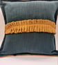 Cushion cover 18" forest green and mustard yellow with pleating.   - Image 7