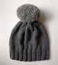 Bobble Hat in Grey Chunky Yarn with Light Grey Pom Pom - Image 4