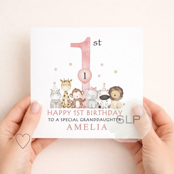 Personalised 1st Birthday Grandson Card Safari First Birthday Card Granddaughter