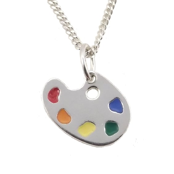 Painter's palette pendant (small), Silver Jewellery, Handmade Gift
