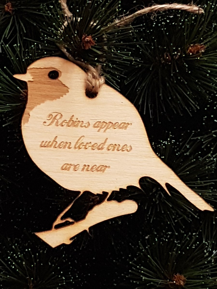 Birch Christmas Xmas Remembrance Bauble Robins Appear - Laser cut wooden shape
