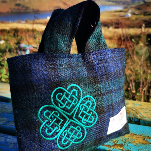 Blackwatch tartan Harris Tweed with a piece of Scottish celtic heart 