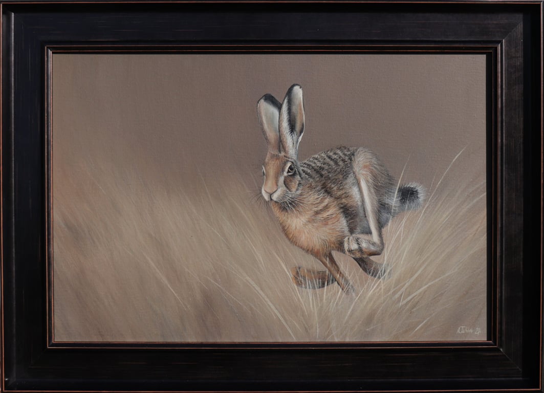 Hare in the Meadow's Embrace, Animal Oil Painting, Rabbits, Nature
