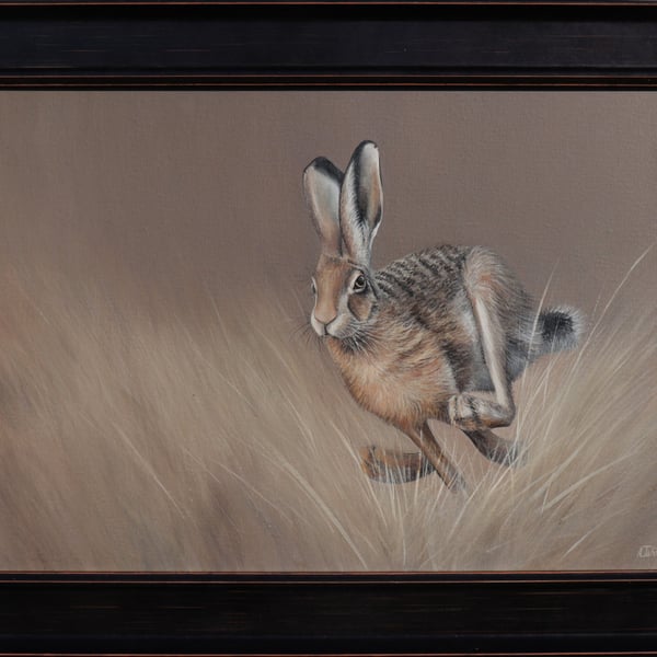 Hare in the Meadow's Embrace, Animal Oil Painting, Rabbits, Nature