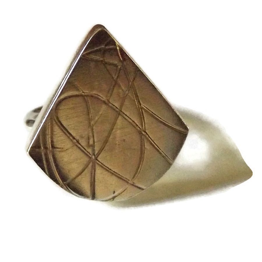 quarter circle, sterling silver hollow form, embossed, handmade ring